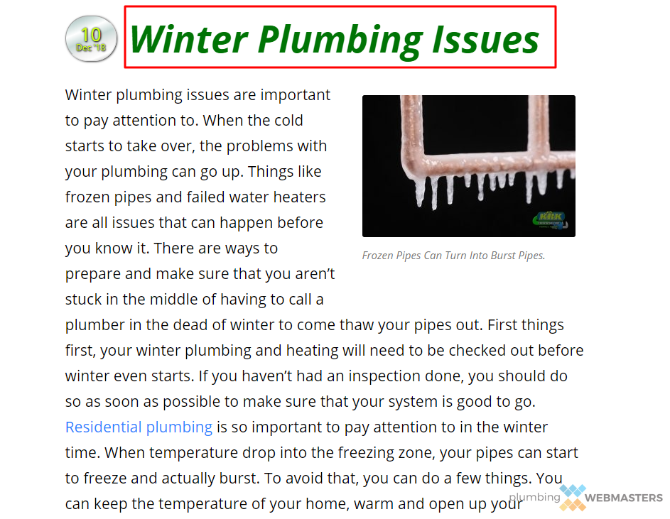 Example of Plumbing Blog Post