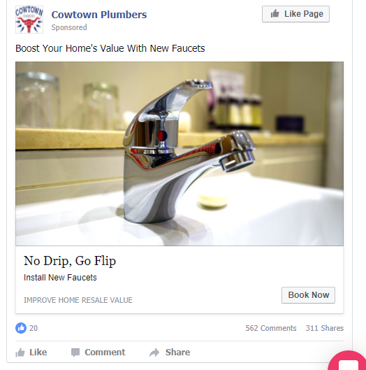 Facebook Advertising Example for Plumbing