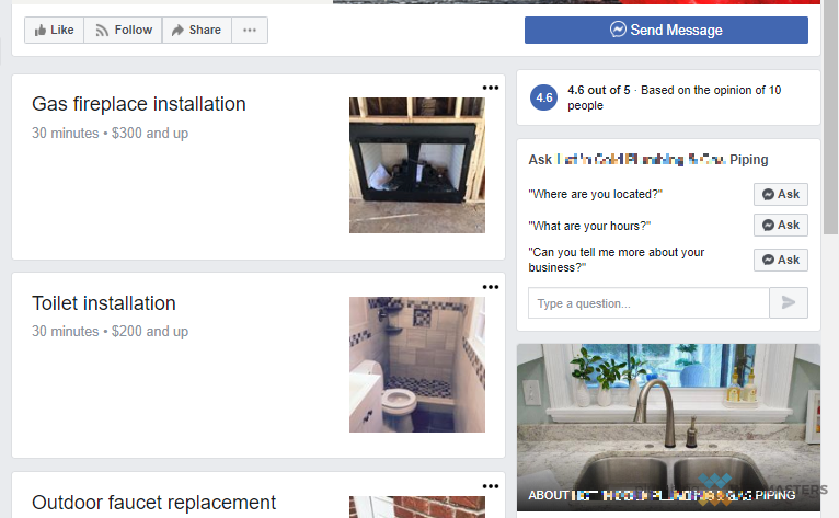 Facebook Plumbing Services A New Service Listed on a Plumbing Page