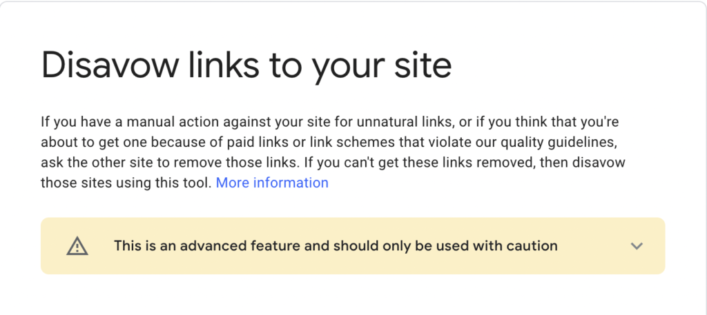 Screenshot of Google Link Disavow Tool