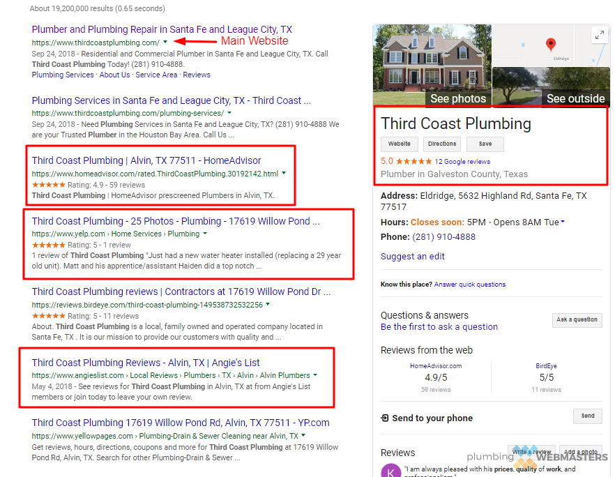 Google SERP Screenshot Third Coast Plumbing