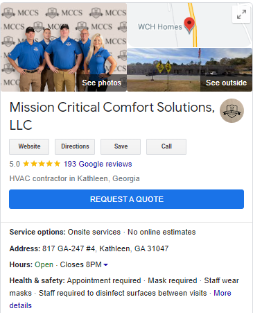 Screenshot of HVAC Google My Business Listing