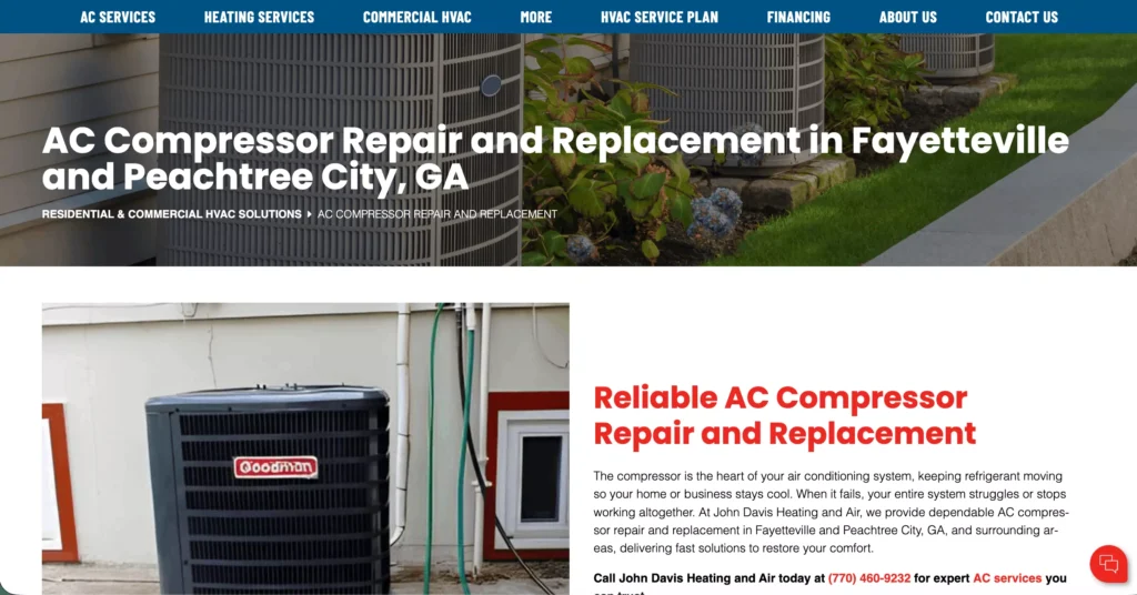 HVAC Service Page HVAC Service Page Example