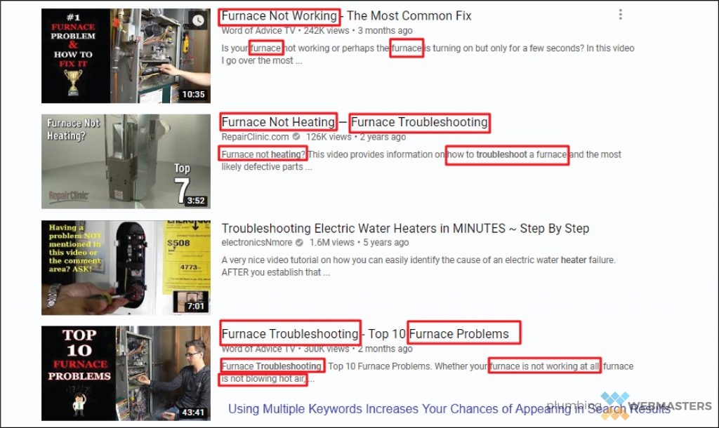 Plumbing Keywords in YouTube Search
