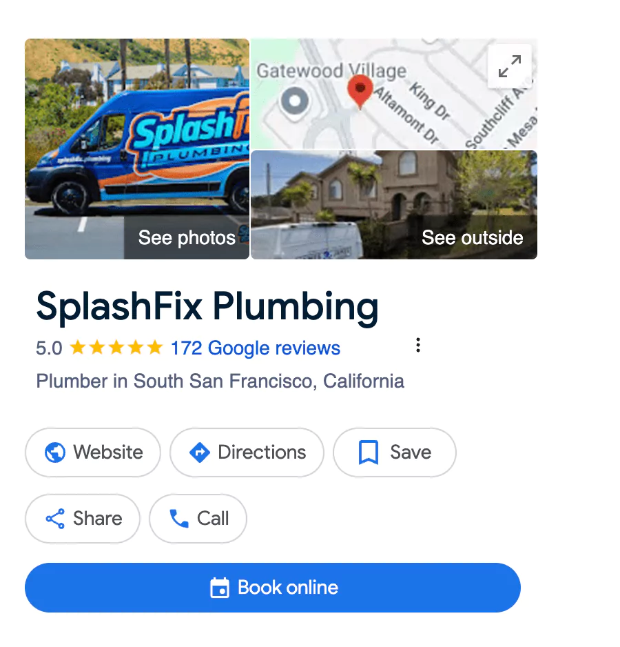 Plumbing Company Brand Example Screenshot of Google Business Profile, Showcasing a Plumbing Company Brand Example