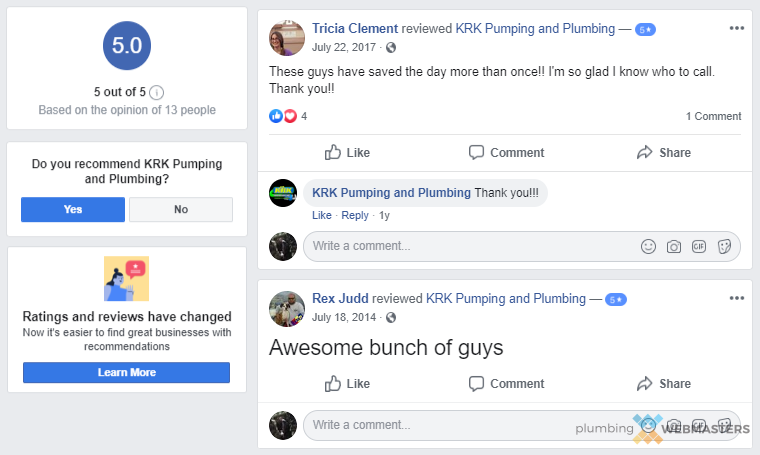 Examples of Great Reviews on a Facebook Business Page