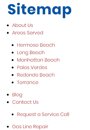Plumbing Company Sitemap A List of Pages on a Plumbing Company Sitemap
