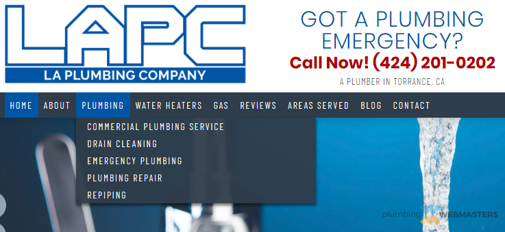 Plumbing Contractor Simple Menu Showcasing Menu Design Element of Site Structure