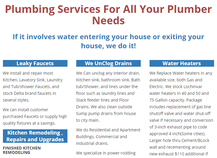 Plumbing Contractors Bad Structure Poor Website Structure That Puts All Services on One Page