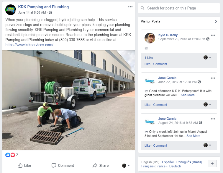 Plumbing Contractors Leave a Post on Their Facebook Business Page