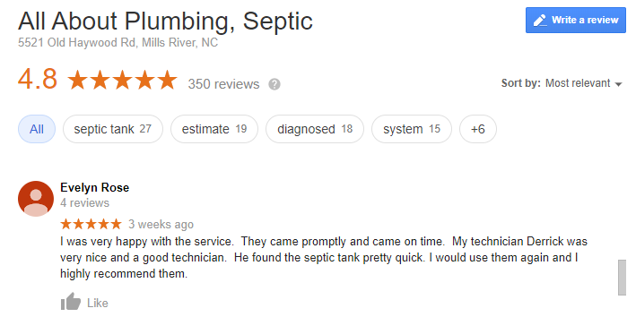 A Plumbing Company's Client Review
