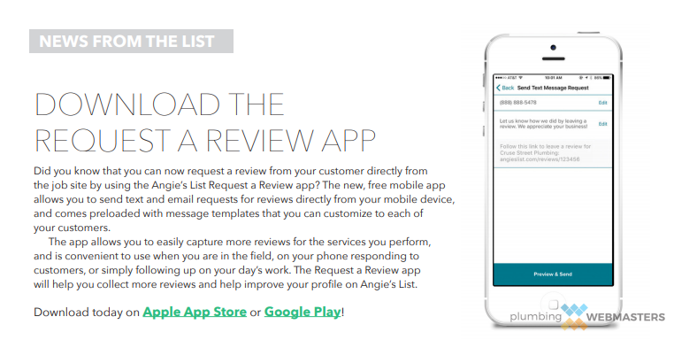An Angie's List App for Asking for Reviews