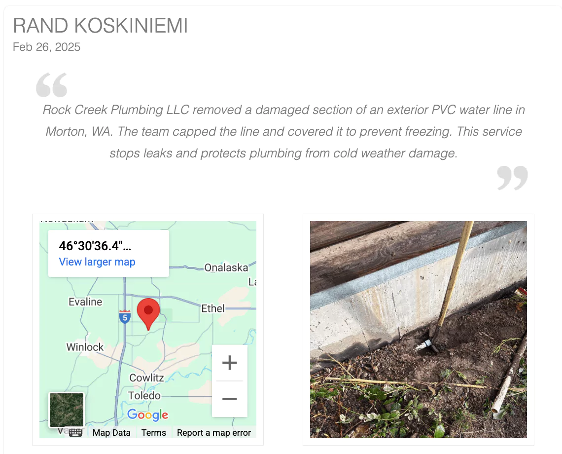 Screenshot of Pin from DataPins on Rock Creek Website