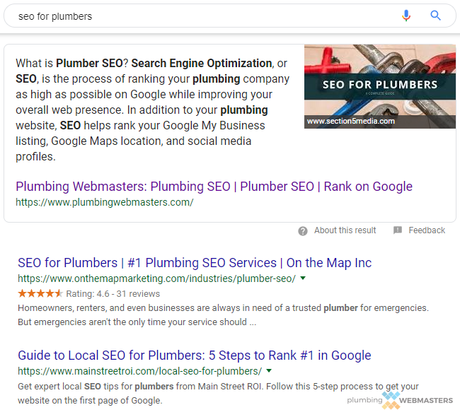 SEO for Plumbers Search The Webmasters Showing Up as a Top SEO Service Company