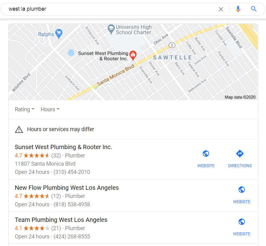 A Local Map Pack Placement for Sunset West Plumbing & Rooter