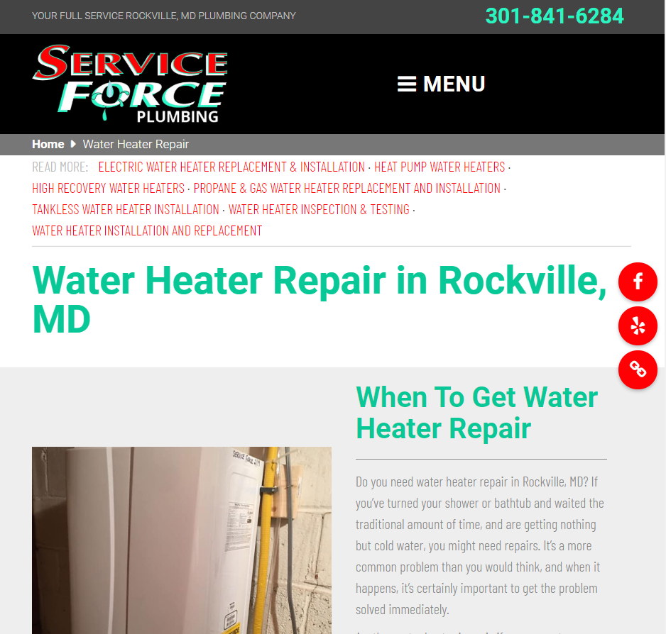 Water Heater Repair Website Example